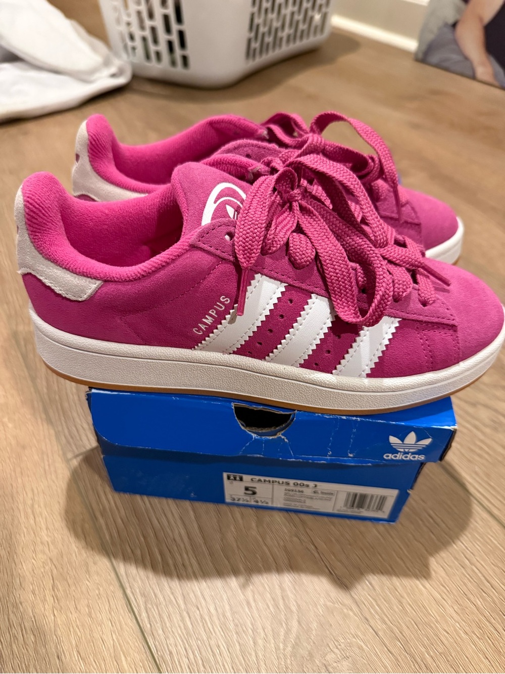 adidas Kids Campus Suede Sneakers in Bright Pink and White